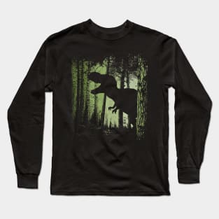 T-Rex Shadow in Twilight Forest Tyrannosaurus Silhouette Long Sleeve T-Shirt